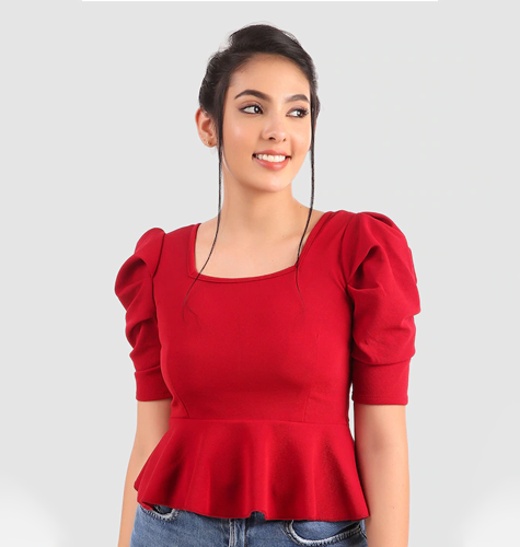 Red Crepe Peplum Top